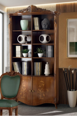 Living room bookshelf classic brown furniture wooden shelves