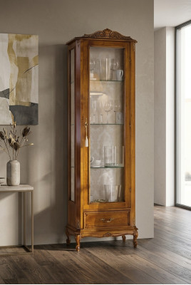 Classic brown cabinet with drawers glass designer wood new