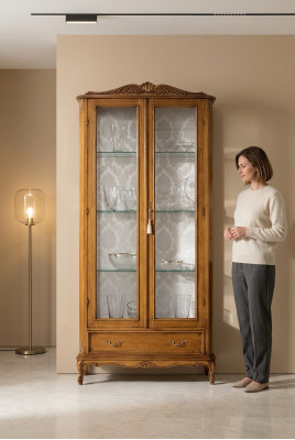 Luxurious glass display cabinets brown wood classic furniture display cabinet