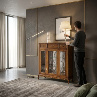 Classic furniture design brown display case glass cabinet elegant luxurious new