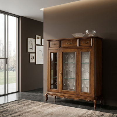 Classic furniture design brown display case glass cabinet elegant luxurious new