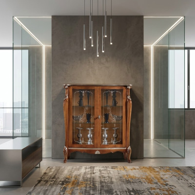Brown glass display cabinet living room wood sideboard luxury display cupboard shelf