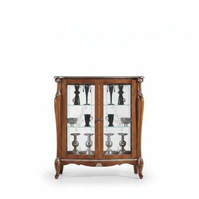 Brown glass display cabinet living room wood sideboard luxury display cupboard shelf