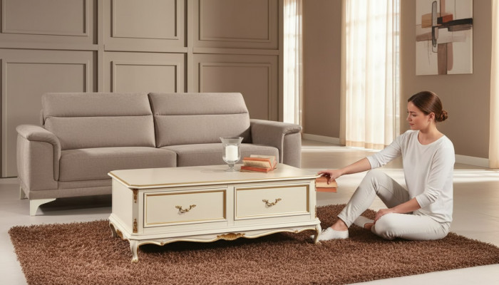 Designer white luxury coffee table for living room classic wood table