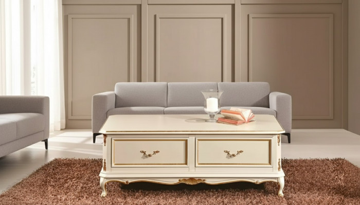 Designer white luxury coffee table for living room classic wood table