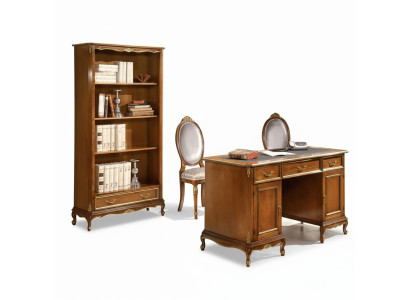 Elegant brown wooden desk with bookshelf office furniture sets, 2-piece set.