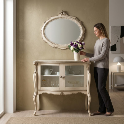 Classic glass display cabinet luxury storage table living room furniture wood