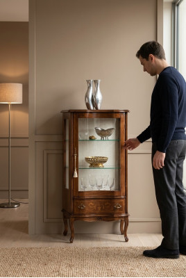 Classic Wooden Glass Cabinet Luxury Living Room Designer Glass Display Furniture