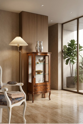 Classic Wooden Glass Cabinet Luxury Living Room Designer Glass Display Furniture