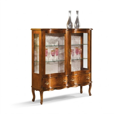 Glass Luxurious Brown Wood Display Cabinet Exclusive Living Room Furniture New