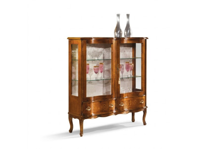 Glass Luxurious Brown Wood Display Cabinet Exclusive Living Room Furniture New