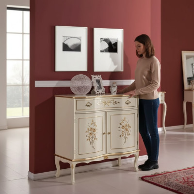 Luxurious brown sideboard lamp drawer furniture wood cabinet new
