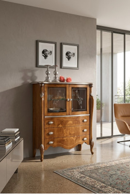 Exclusive brown wooden cabinet with drawers newly in the living room