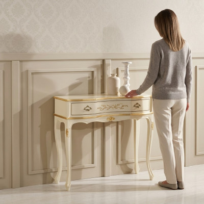 Classic White Console Table, Wooden Furniture, Bedroom Design