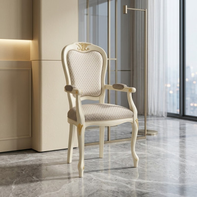 Luxury armchair with white upholstery and armrests for the living room
