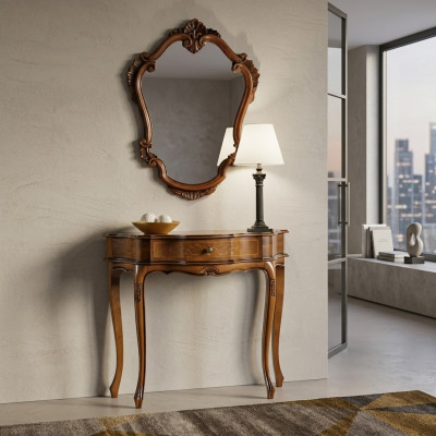 Elegant brown console table mirror classic bedroom set