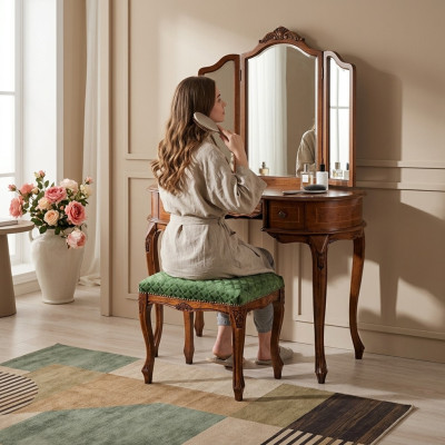 Classic wooden stool textile side stool bedroom furnishings