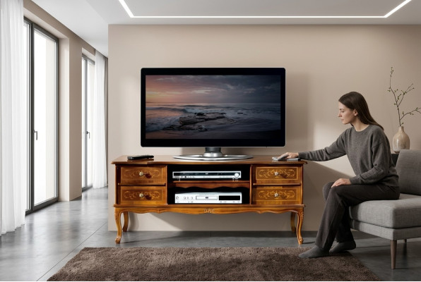 Classic brown RTV luxury TV cabinet lowboard with drawers wooden furniture