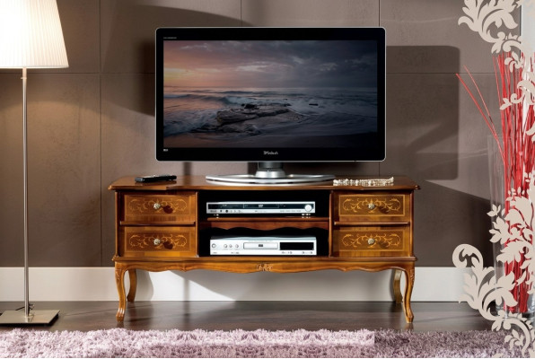 Classic brown RTV luxury TV cabinet lowboard with drawers wooden furniture