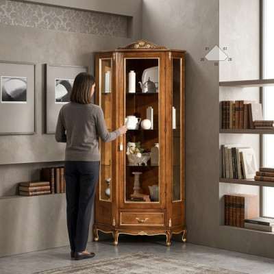 Luxurious high-quality display case made of brown wood Classical furniture