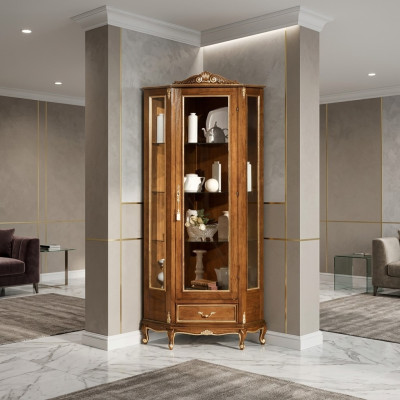 Luxurious high-quality display case made of brown wood Classical furniture