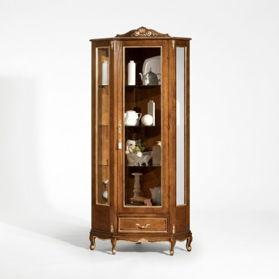 Luxurious high-quality display case made of brown wood Classical furniture