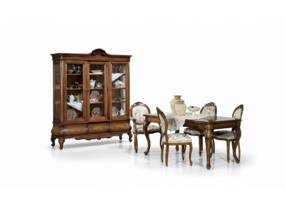 Classic dining room furniture set, wooden furniture, dining table with 4 chairs, display cabinet, 6 pieces.