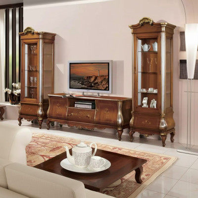 Classic living room wall RTV 2x display cabinets solid wood furniture TV shelf new