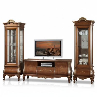 Classic living room wall RTV 2x display cabinets solid wood furniture TV shelf new