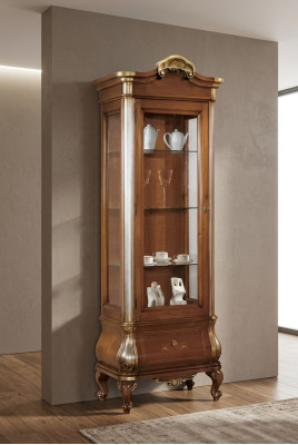Luxurious high-quality showcase made of brown wood Classic furniture cabinet