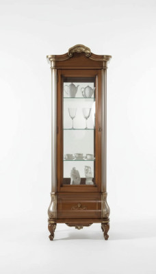 Luxurious high-quality showcase made of brown wood Classic furniture cabinet
