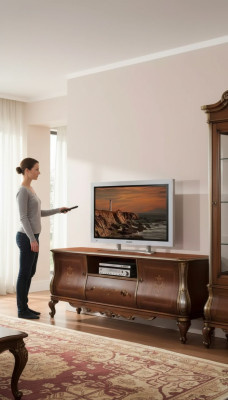 Brown TV shelf, rtv sideboard, living room furniture, wood stand, dresser