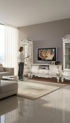TV stand luxurious classic white wood new in the living room