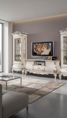 TV stand luxurious classic white wood new in the living room