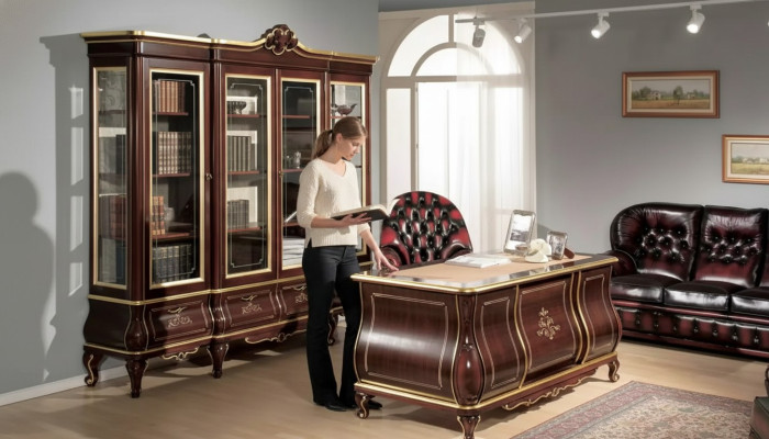 Classic office furniture desk bookshelf 4-piece wooden furniture