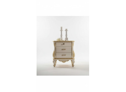 Modern designer nightstand made of white wood in the bedroom classic furniture