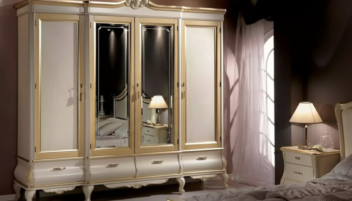 Classic Luxury White Four-Door Bedroom Wardrobe Wood Furniture New
