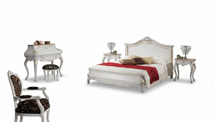 White bedroom furniture 2x nightstands dressing table modern bed 4-piece set