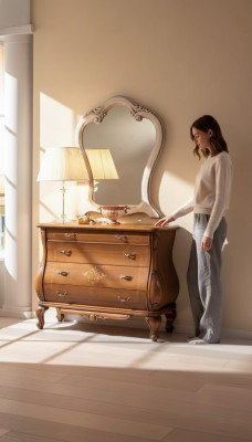 Bedroom dresser with mirror luxury classic furniture set 2-piece wood