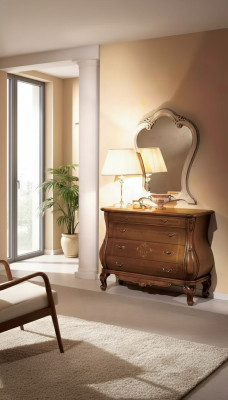 Bedroom dresser with mirror luxury classic furniture set 2-piece wood