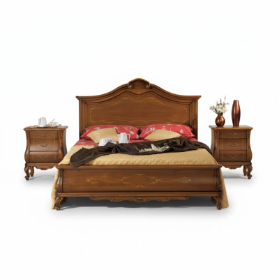Wooden double bed in classic style luxurious bedroom design beds
