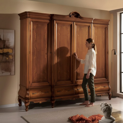 Four-door brown wardrobe classic bedroom furniture wood