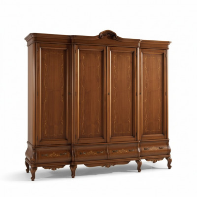 Four-door brown wardrobe classic bedroom furniture wood
