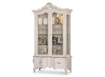 Luxurious white wooden display cabinet with classic furniture design cupboard vitrine.