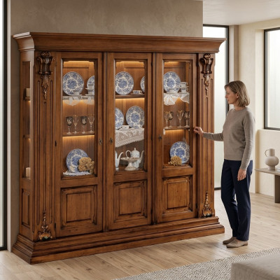 Glass Display Wooden Cabinet Classic Sideboard Furniture Shelves Solid Wood Cabinet