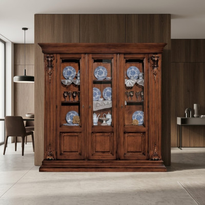 Glass Display Wooden Cabinet Classic Sideboard Furniture Shelves Solid Wood Cabinet