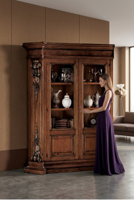 Solid wood brown bookshelf living room furniture brown luxury cabinet