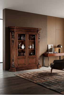 Solid wood brown bookshelf living room furniture brown luxury cabinet