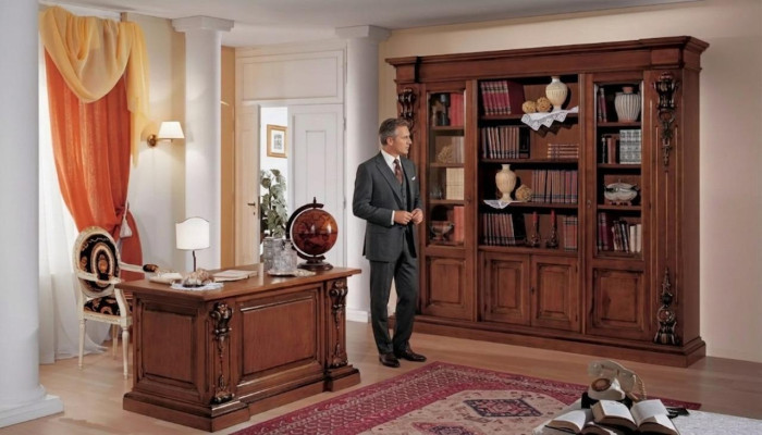Classic brown office set desk bookshelf table shelf