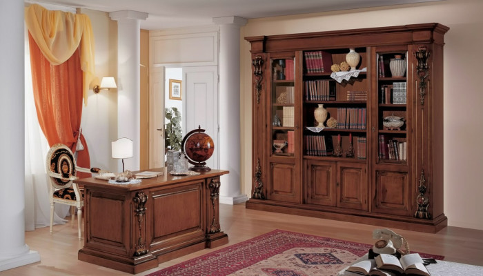 Classic brown office set desk bookshelf table shelf